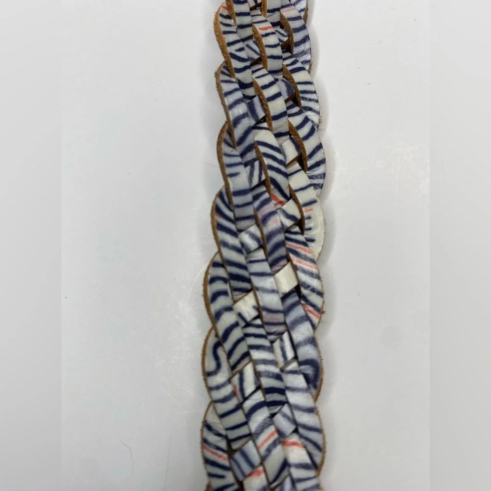 Fossil White Braided Printed Multi Color Leather Belt 37” Excellent condition